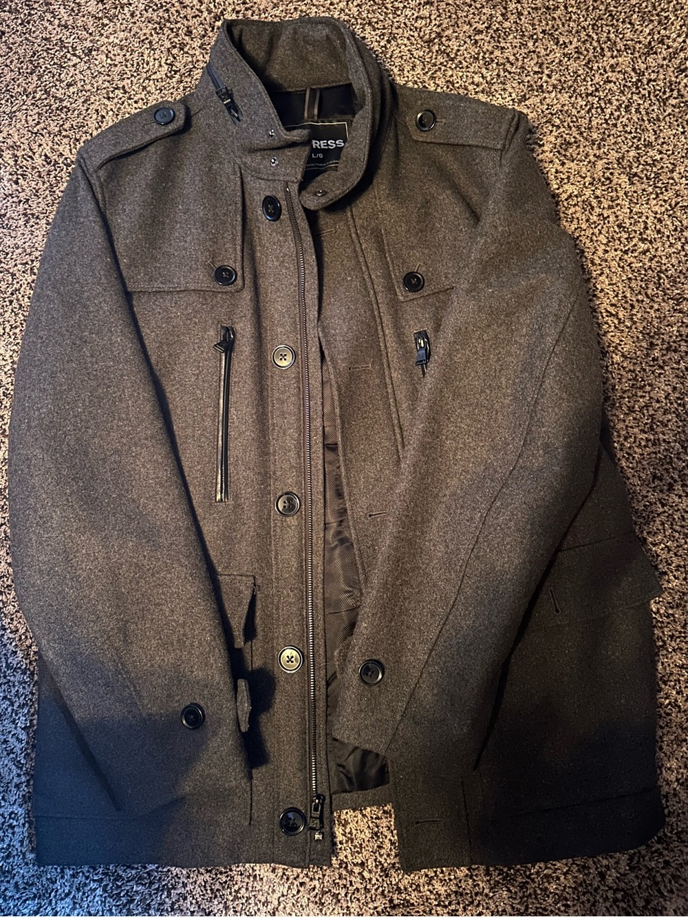 Express Men's Charcoal Pea Coat/Jacket